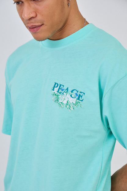 Peace Bloom Tee - Aqua Blue
