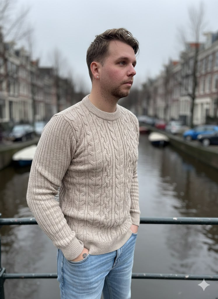 The Aran Knit Sweater Beige